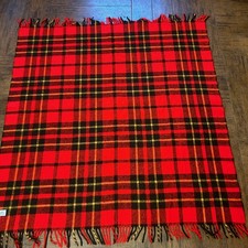 Faribo Blanket Vintage Fluff Loomed Red Black Plaid Stadium Size 52" X 53"