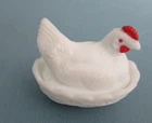 Vintage Westmoreland 3.5” Hen On Nest Covered Dish Milk Glass Red Comb