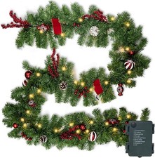 Nerosun 9FT Christmas Garland with 50LED Lights, Battery Operated Prelit Garland