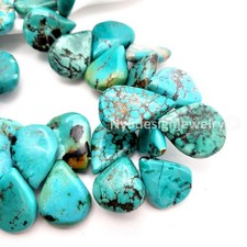 Genuine Kingman Turquoise Beads Green Blue Flat Teardrop Beads,15'' Strand