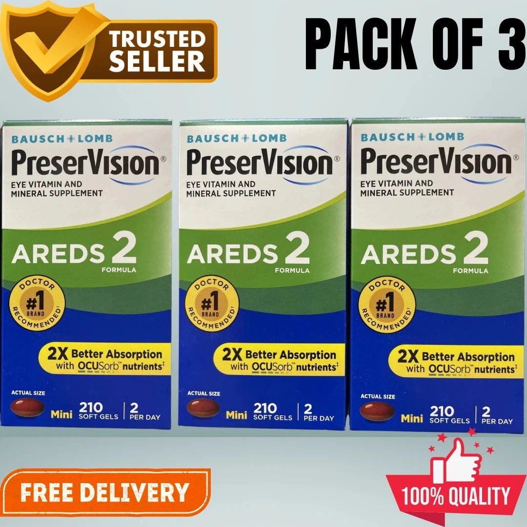3-Pack - PreserVision AREDS 2 Eye Vitamins Mini Soft Gels 210 Ct - Exp--12/2028
