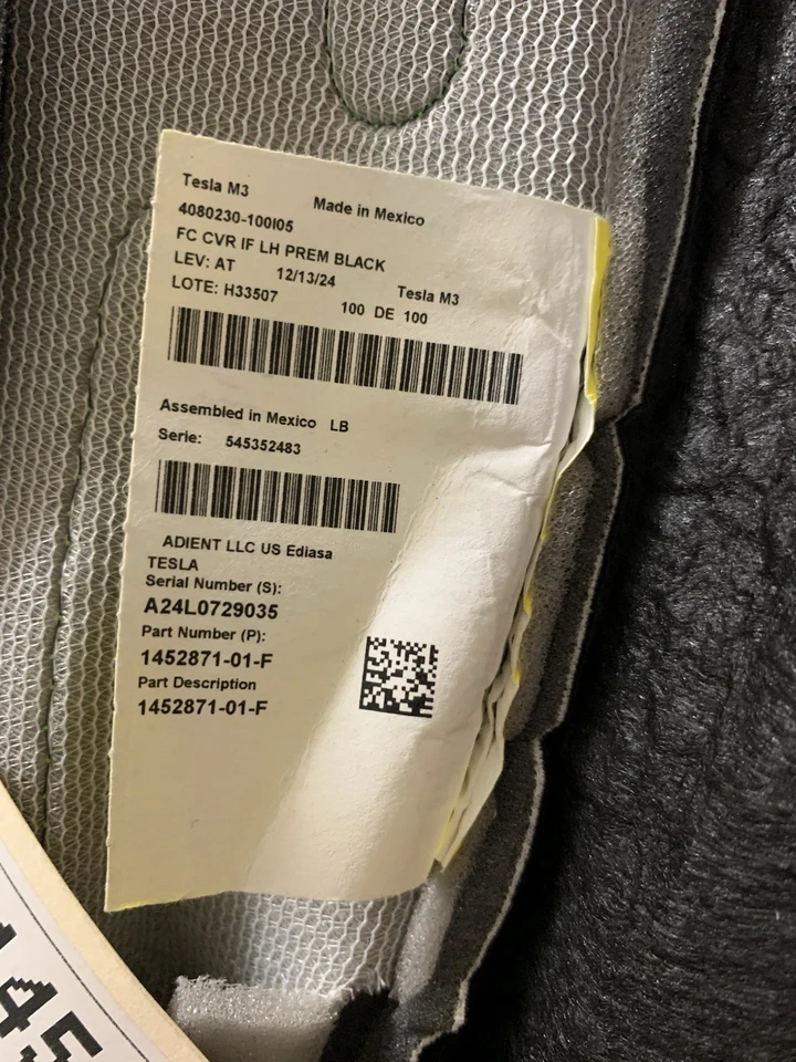 Nuevo OEM Tesla Modelo 3 Asiento Delantero Izquierdo Cojín Inferior Cubierta 1452871-01-F Foto 3 de 3