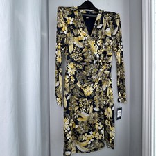 Women's Tommy Hilfiger Navy Yellow Flower Long Sleeve Dress Wrap V Size 10 NEW