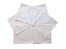 White Italian soft cotton 11"x11" lady's handkerchiefs with scalloped edge Se...