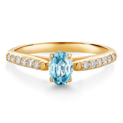 10K Yellow Gold Blue Zircon and White Lab Grown Diamond Engagement Ring For
