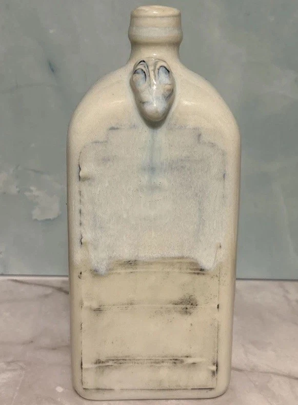 Unique Drip Glaze Studio Art Pottery Rectangular Vase Bottle W/ Sculptured Face