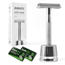 Double Edge Safety Razor for Men with Stand, Reusable Metal Razor with 10 Double