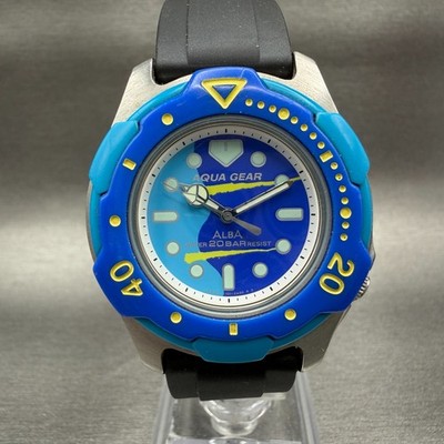 ALBA Aqua Gear Dive Watch Men 37mm Blue Dial Steel Round V701-1S30 New Battery