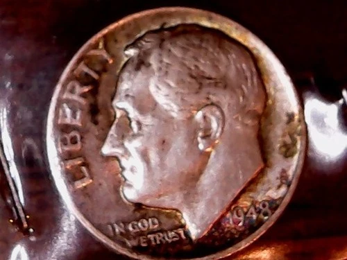 1948-D SILVER ROOSEVELT DIME ... GRADES "ABOUT UNCIRCULATED"