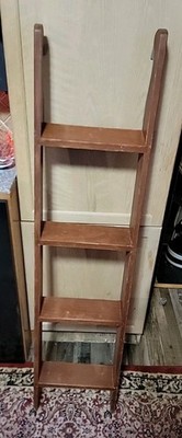 Vintage Rustic 54x13'' Country Solid Wood Bunk Loft Bed Angled Ladder with Hooks 