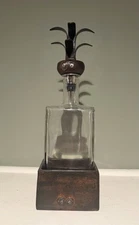 Jan Barboglio Heavy Cast Iron Pineapple Stopper Crystal Glass Decanter Coaster