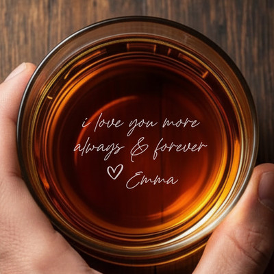 Engraved Whiskey Glass 'I Love You More'   Personalized Bottom Message with Name