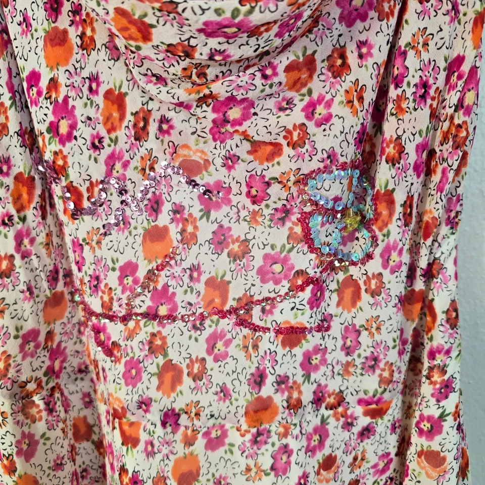 Vestido sin Mangas de Lapislázuli Para Mujer L Rosa Naranja Seda Floral Lentejuelas Cottagecore Y2K Hada  Foto 3 de 4