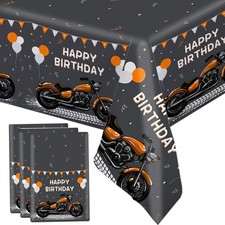 MEHOFOND 3 Pcs Motorcycle Birthday Tablecloth, Black and Orange Table Cover