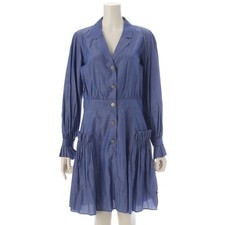 CHANEL cotton Coco mark button chambray dress P45485 blue 40 used