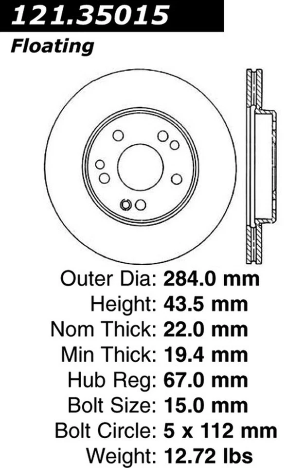 Rotor de freno de disco Centric Parts 121.35015 para modelos seleccionados de Mercedes-Benz 86-95 Foto 3 de 4