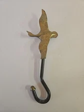 Vintage  Brass Flying Duck Goose Fireplace Flue Damper Pull Hanger Closer Hook