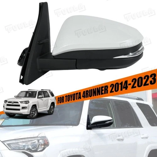 Left Pearl White 14 Pins Mirror W/ Camera Blind Spot For Toyota 4Runner 2014-23