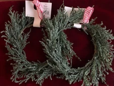 Artificial Decor Mini Pine Wreaths, 6" form, red & white ribbon loop, 2 ct., NWT