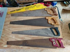 4 Vintage hand saws 26" blade Disston Nicholson Stanley 
