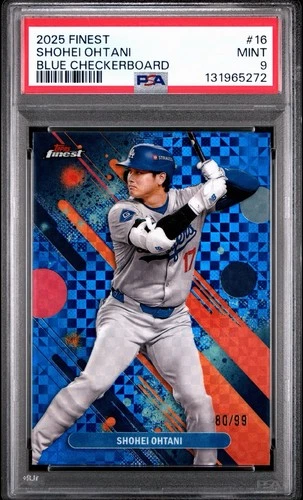 2025 Topps Finest Common Shohei Ohtani #16 Blue Checkerboard Refractor /99 PSA 9