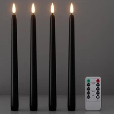 Halloween Flameless Taper Candles with Remote & Timer, 4 Pack Black Candles B...