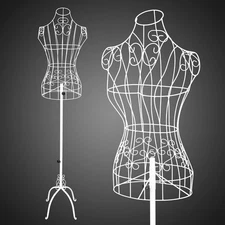 Vintage Adjustable Wire Dress Form Vintage, White Metal Mannequin 44"-65" Height