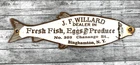 VINTAGE J.F. WILLARD PRODUCE GASOLINE GAS MOTOR OIL PUMP STATION PORCELAIN SIGN