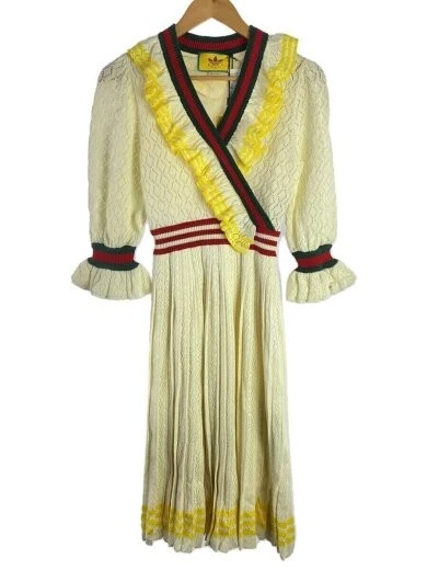 GUCCI/22SS/Cachecoeur tricot ajouré à volants/Robe manches longues/S/Coton/IVO/693831
