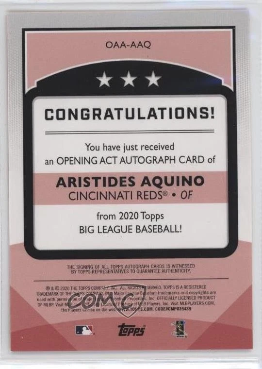 2020 Topps Big League Opening Act Orange /99 Aristides Aquino Rookie Auto RC - Image 2 of 2