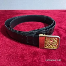 Loewe Brand Logo Buckle Gold x Black Leather Exotic Belt From Japan i11835