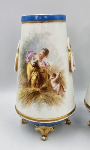 Pair Sevres Style Hand Painted Watteau Decoration Children Cherubs Vases READ - Picture 3 of 19