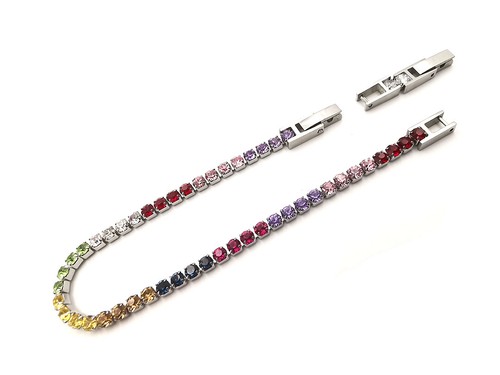 Bracciale tennis donna argento multicolore in acciaio regolabile braccialetto da - Foto 8 di 9