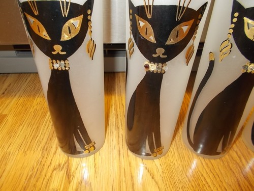 Vintage MCM 1960s Libbey Maida Armour Siamese Kool Kat Highball Frosted Tumblers - Picture 4 of 5