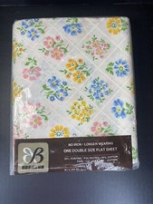 Bibb One Double Size Flat Sheet 81x104 Floral Trellis Vintage Made In USA