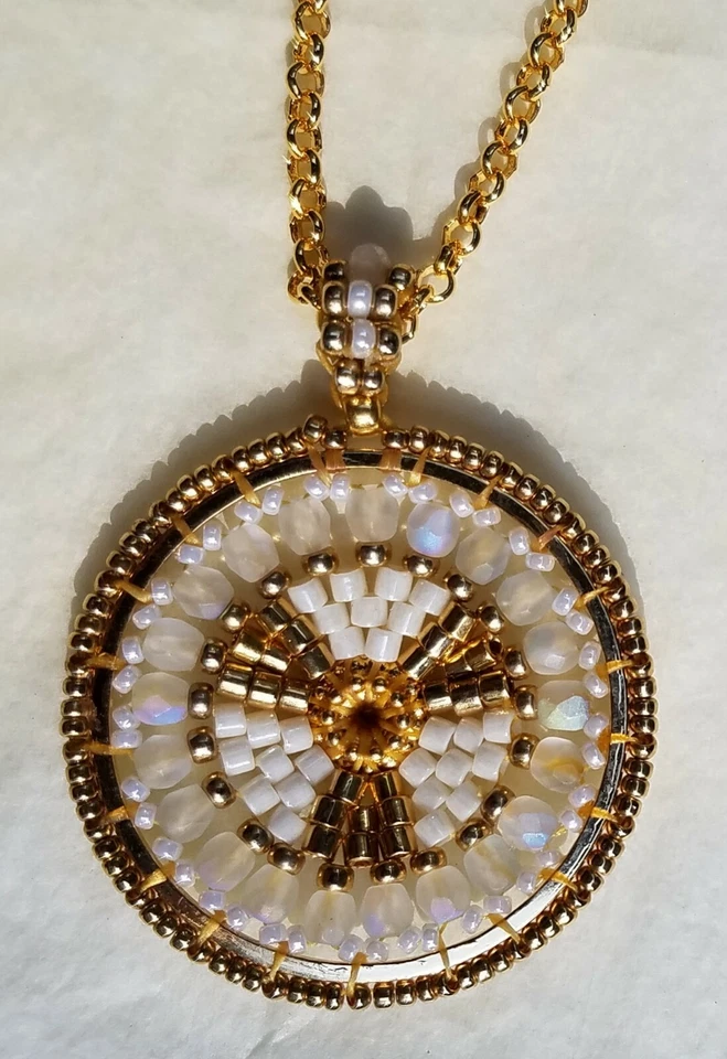 NUEVO Collar Colgante Miguel Ases Chapado en Oro 14kt GF MOP Miyuki Semilla Cuentas Círculo Foto 3 de 4