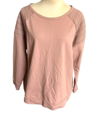 Lane Bryant Women's Mauve Smocked Shoulders Sweatshirt Pullover Sz 14/16 - Image 1 of 4