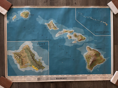 Vintage Jeppesen Natural-Color Relief Map Hawaii Trans Pacific Instrument Co.