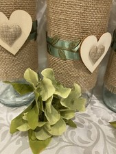6 X  Rustic and Sage Green Wine Bottles, Ideal For Rustic Wedding centrepieces