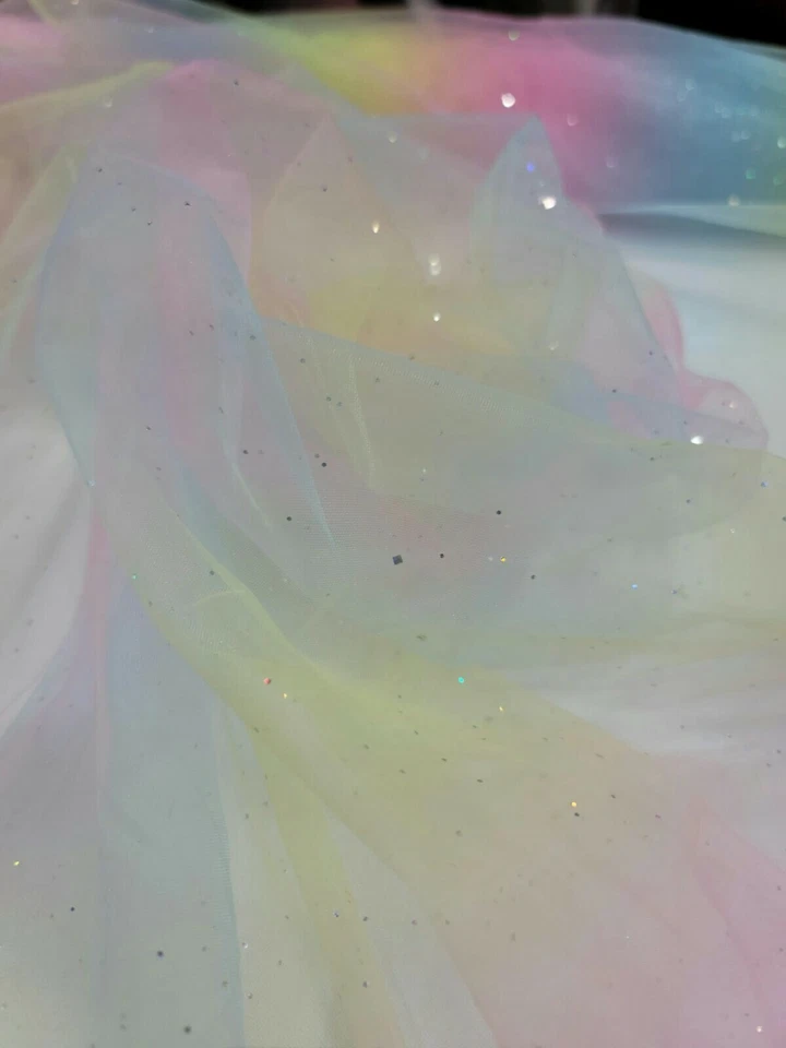 Tela elástica de 2 vías de tul arco iris vendida por yarda ropa tutú pegado brillo Foto 3 de 4