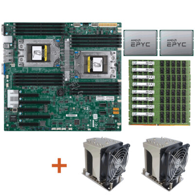 Supermicro H11DSi-NT Motherboard, 2x AMD EPYC 7601 CPU +256GB RAM+ 2x CPU Cooler