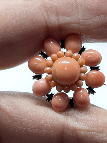 Antique Sterling Victorian Mediterranean Coral Button Cluster Brooch - Picture 5 of 5