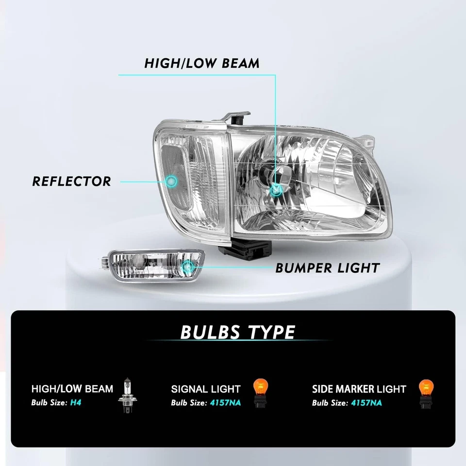 适用于 2001 - 2004 年丰田塔科马车头灯镀铬外壳透明镜头 6 件套 — 第 2/4 张图片