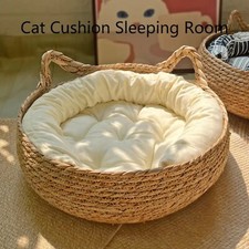 Handmade Woven Cat Nest Bed with Washable Winter Pad, All-Season Comfort