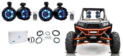 4) Rockville 6.5'' LED Black Tower Speakers+4-Channel Amp For RZR/ATV/UTV/Cart