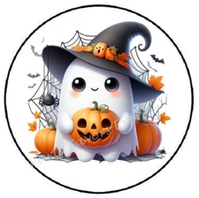 GHOST HOLDING PUMPKIN HALLOWEEN ENVELOPE SEALS LABELS STICKERS PARTY FAVORS