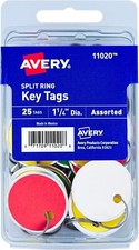 Avery Metal Rim Key Tags 1.25 Diameter, Metal Split Ring Assorted Colors 25 pcs