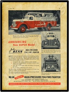 1949 John Bean Fog Fire Fighter Truck New Metal Sign: Lansing, Michigan