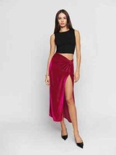 Reformation Nova Velvet Pink Midi Skirt Rhubarb Women's Size 6