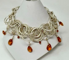 AVON 2007 Mark  "A Little Loopy" Silvertone Chain Link Apricot Gems Bracelet